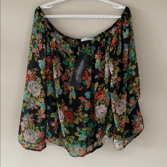 Rebdolls Over The Shoulder Chiffon Top - Size 3X - Picture 2 of 3